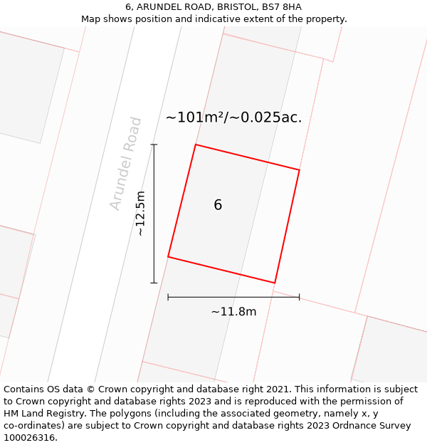 6, ARUNDEL ROAD, BRISTOL, BS7 8HA: Plot and title map