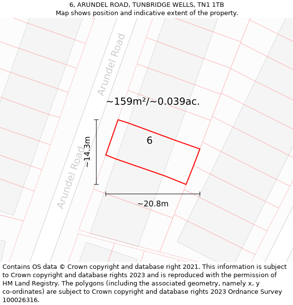 6, ARUNDEL ROAD, TUNBRIDGE WELLS, TN1 1TB: Plot and title map