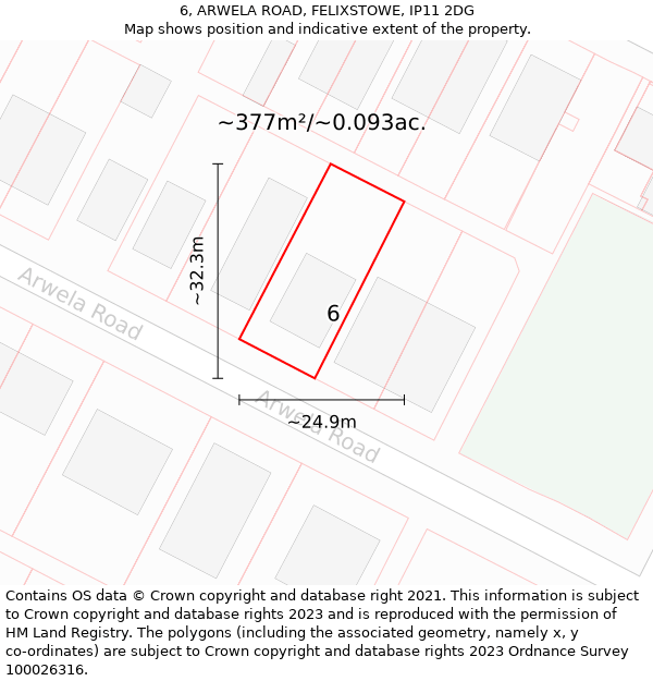 6, ARWELA ROAD, FELIXSTOWE, IP11 2DG: Plot and title map