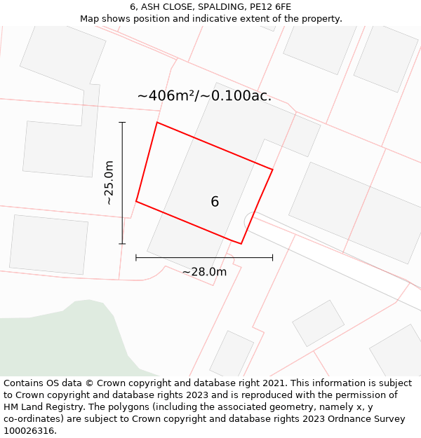 6, ASH CLOSE, SPALDING, PE12 6FE: Plot and title map