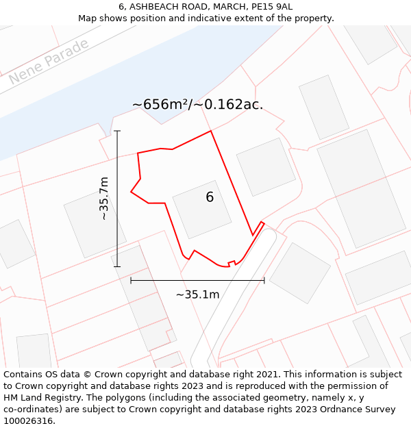 6, ASHBEACH ROAD, MARCH, PE15 9AL: Plot and title map