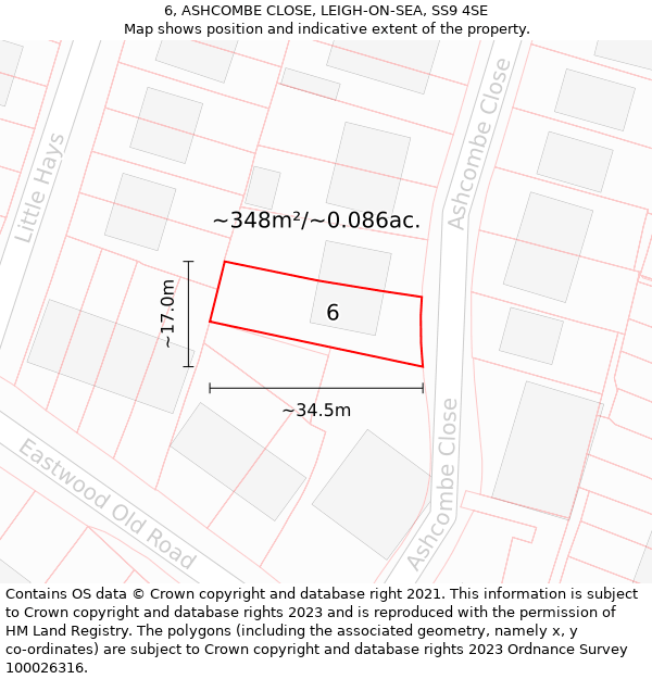 6, ASHCOMBE CLOSE, LEIGH-ON-SEA, SS9 4SE: Plot and title map