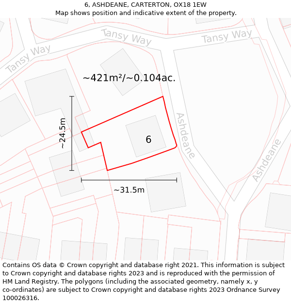 6, ASHDEANE, CARTERTON, OX18 1EW: Plot and title map