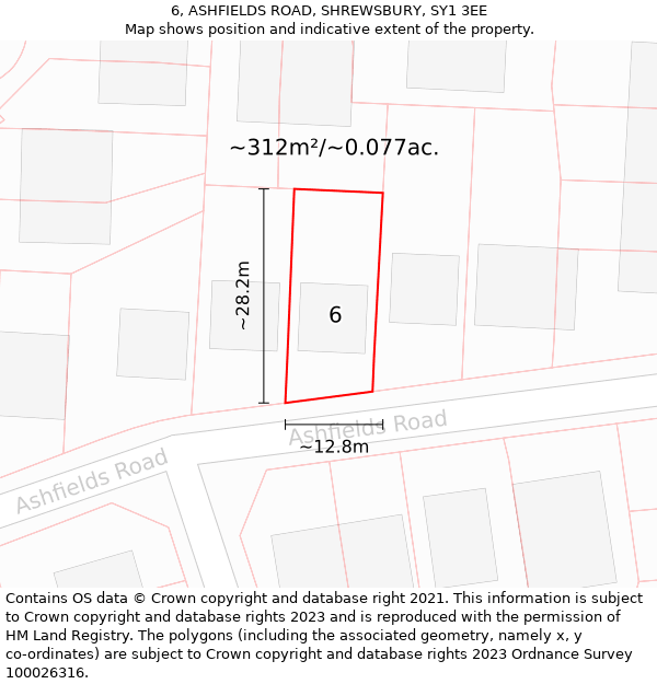 6, ASHFIELDS ROAD, SHREWSBURY, SY1 3EE: Plot and title map