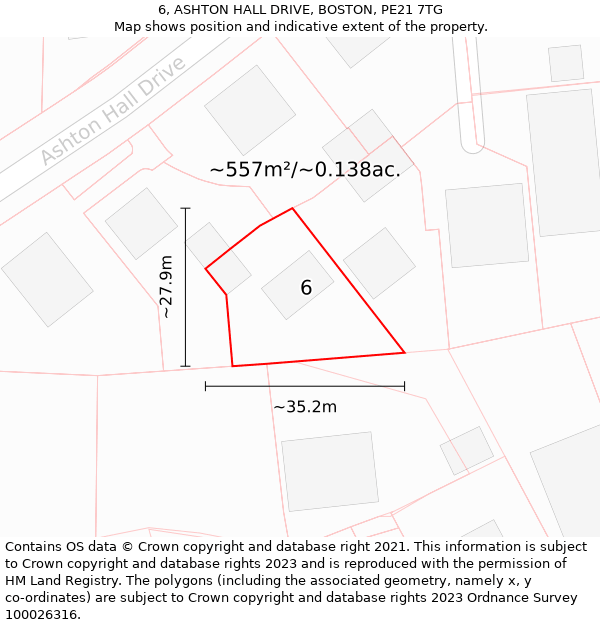 6, ASHTON HALL DRIVE, BOSTON, PE21 7TG: Plot and title map