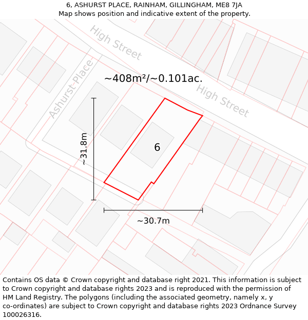 6, ASHURST PLACE, RAINHAM, GILLINGHAM, ME8 7JA: Plot and title map