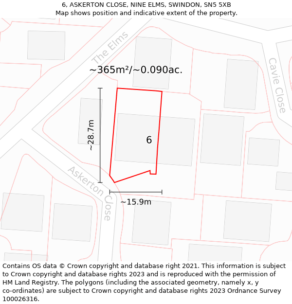 6, ASKERTON CLOSE, NINE ELMS, SWINDON, SN5 5XB: Plot and title map