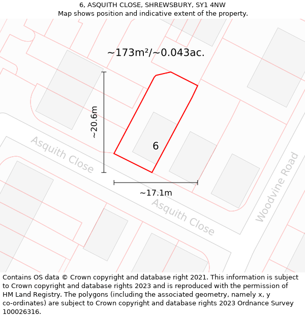 6, ASQUITH CLOSE, SHREWSBURY, SY1 4NW: Plot and title map