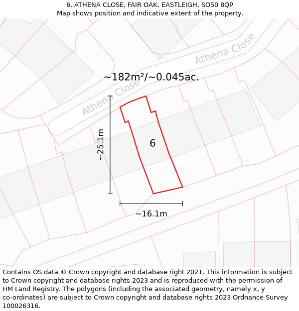 6, ATHENA CLOSE, FAIR OAK, EASTLEIGH, SO50 8QP: Plot and title map