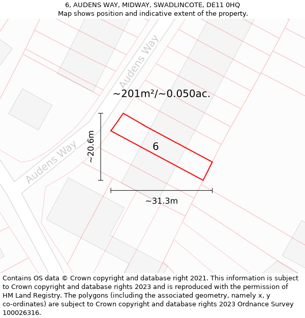 6, AUDENS WAY, MIDWAY, SWADLINCOTE, DE11 0HQ: Plot and title map