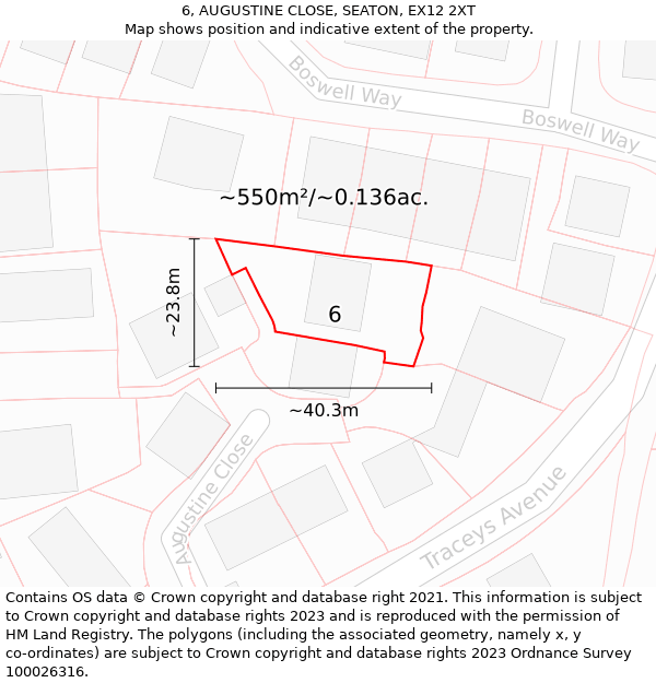 6, AUGUSTINE CLOSE, SEATON, EX12 2XT: Plot and title map