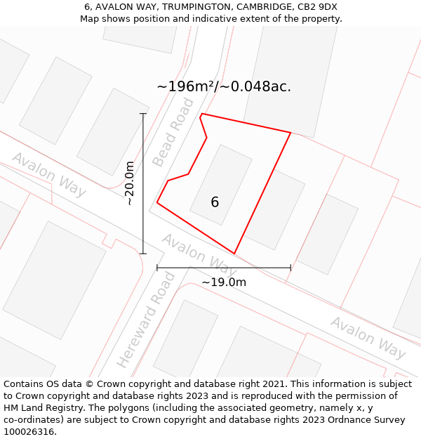 6, AVALON WAY, TRUMPINGTON, CAMBRIDGE, CB2 9DX: Plot and title map