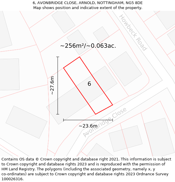 6, AVONBRIDGE CLOSE, ARNOLD, NOTTINGHAM, NG5 8DE: Plot and title map