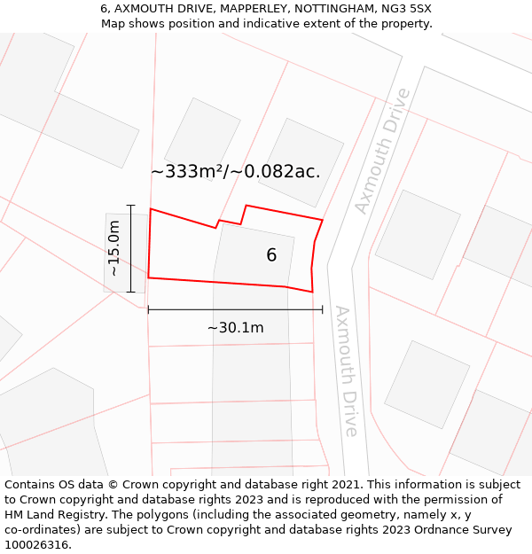 6, AXMOUTH DRIVE, MAPPERLEY, NOTTINGHAM, NG3 5SX: Plot and title map