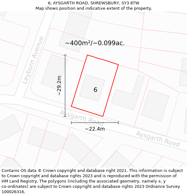 6, AYSGARTH ROAD, SHREWSBURY, SY3 8TW: Plot and title map