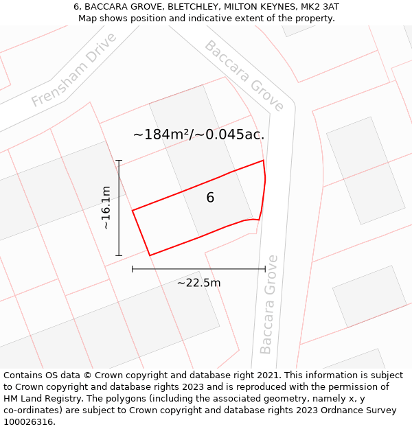 6, BACCARA GROVE, BLETCHLEY, MILTON KEYNES, MK2 3AT: Plot and title map