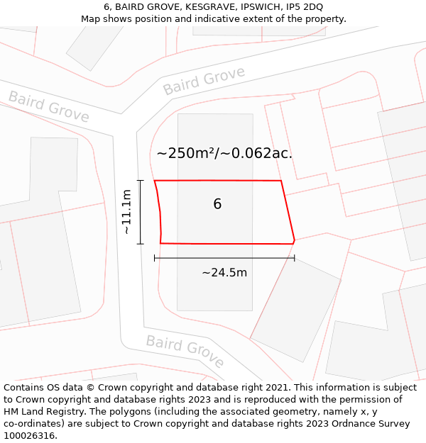 6, BAIRD GROVE, KESGRAVE, IPSWICH, IP5 2DQ: Plot and title map