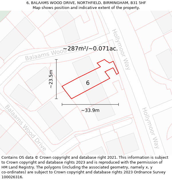 6, BALAAMS WOOD DRIVE, NORTHFIELD, BIRMINGHAM, B31 5HF: Plot and title map