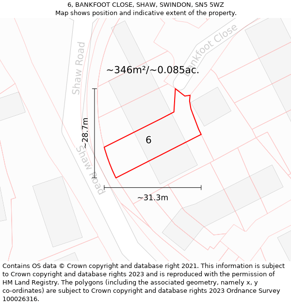 6, BANKFOOT CLOSE, SHAW, SWINDON, SN5 5WZ: Plot and title map