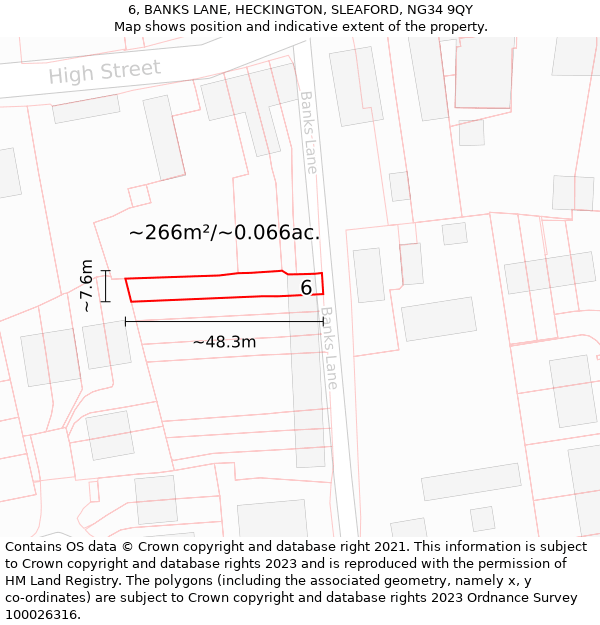 6, BANKS LANE, HECKINGTON, SLEAFORD, NG34 9QY: Plot and title map