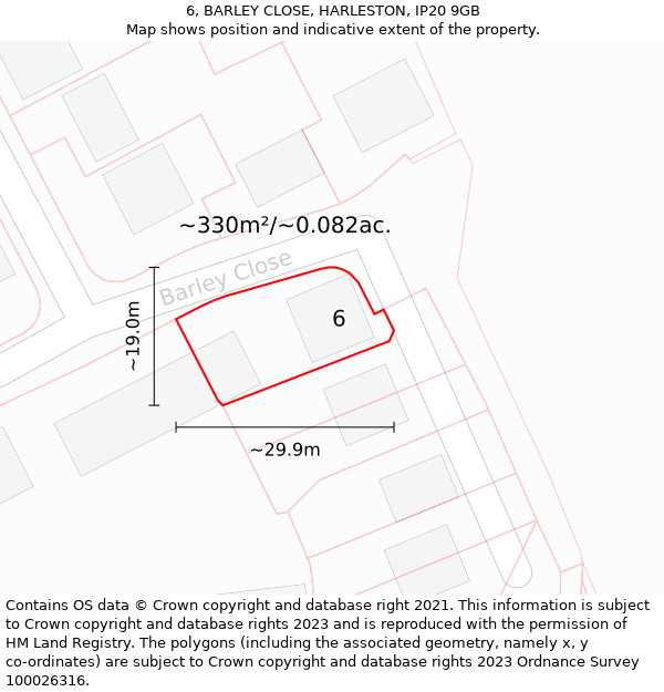 6, BARLEY CLOSE, HARLESTON, IP20 9GB: Plot and title map