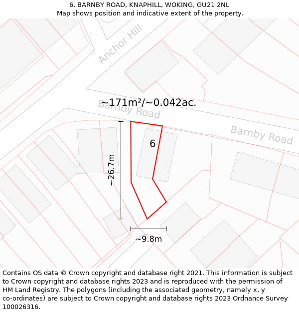 6, BARNBY ROAD, KNAPHILL, WOKING, GU21 2NL: Plot and title map