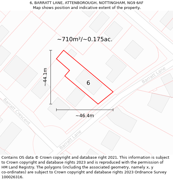 6, BARRATT LANE, ATTENBOROUGH, NOTTINGHAM, NG9 6AF: Plot and title map