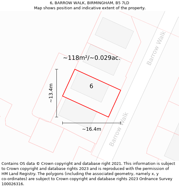 6, BARROW WALK, BIRMINGHAM, B5 7LD: Plot and title map