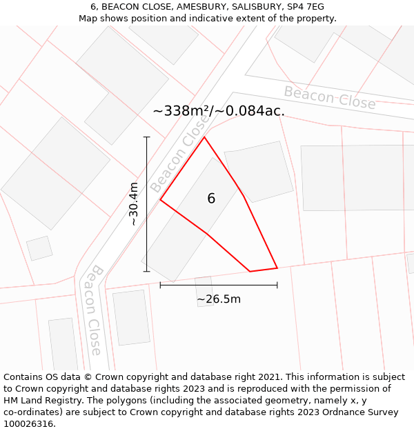 6, BEACON CLOSE, AMESBURY, SALISBURY, SP4 7EG: Plot and title map