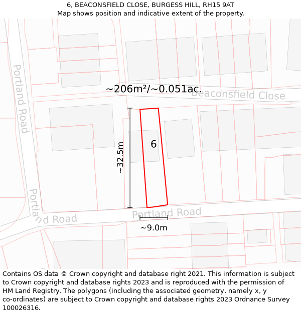 6, BEACONSFIELD CLOSE, BURGESS HILL, RH15 9AT: Plot and title map