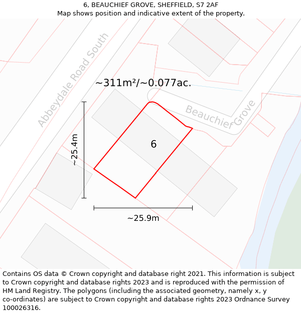 6, BEAUCHIEF GROVE, SHEFFIELD, S7 2AF: Plot and title map
