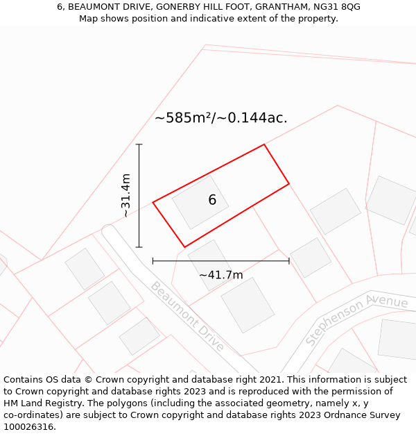 6, BEAUMONT DRIVE, GONERBY HILL FOOT, GRANTHAM, NG31 8QG: Plot and title map