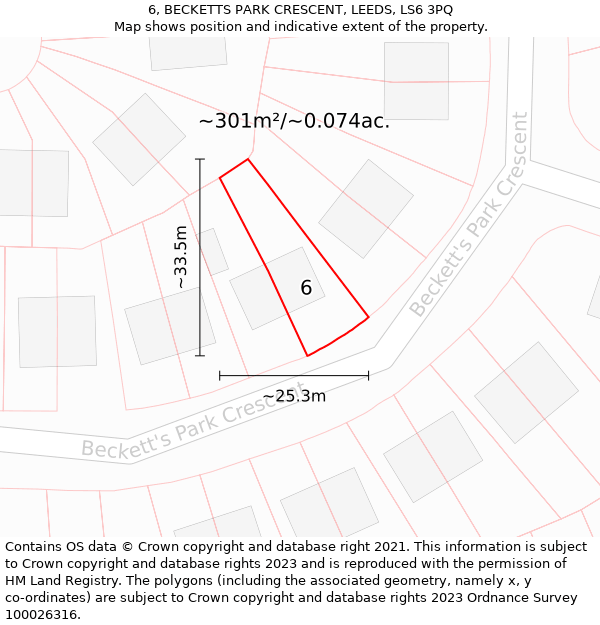 6, BECKETTS PARK CRESCENT, LEEDS, LS6 3PQ: Plot and title map