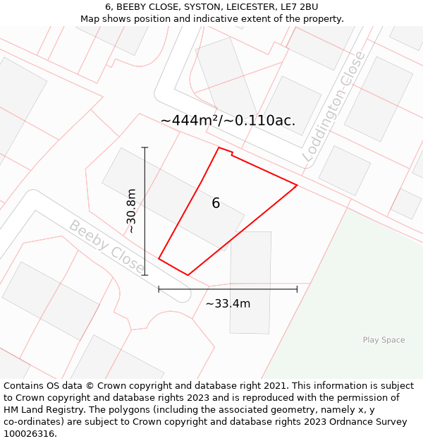 6, BEEBY CLOSE, SYSTON, LEICESTER, LE7 2BU: Plot and title map