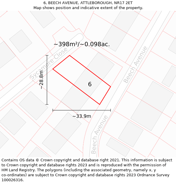 6, BEECH AVENUE, ATTLEBOROUGH, NR17 2ET: Plot and title map