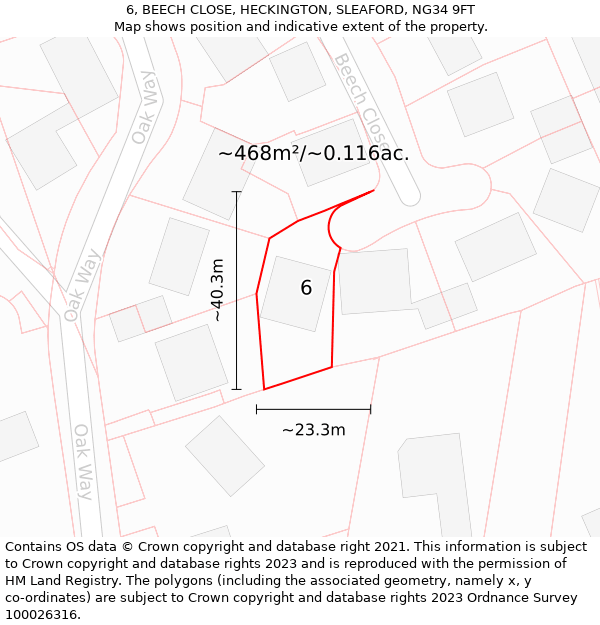 6, BEECH CLOSE, HECKINGTON, SLEAFORD, NG34 9FT: Plot and title map