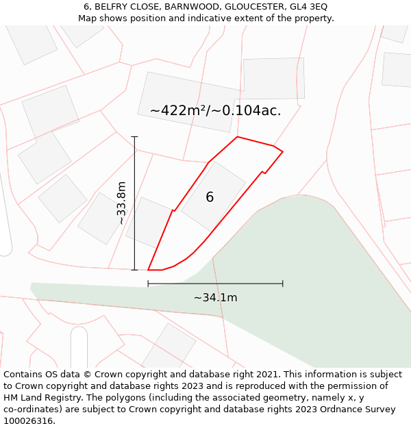 6, BELFRY CLOSE, BARNWOOD, GLOUCESTER, GL4 3EQ: Plot and title map