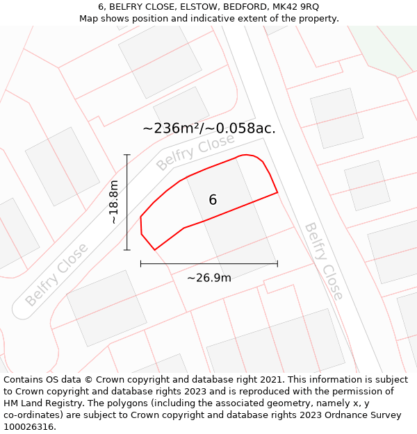 6, BELFRY CLOSE, ELSTOW, BEDFORD, MK42 9RQ: Plot and title map