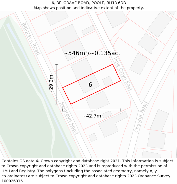 6, BELGRAVE ROAD, POOLE, BH13 6DB: Plot and title map