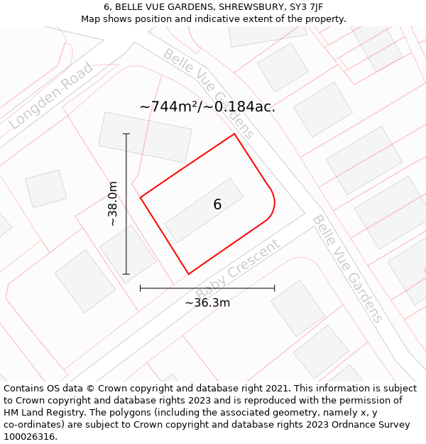 6, BELLE VUE GARDENS, SHREWSBURY, SY3 7JF: Plot and title map