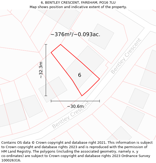 6, BENTLEY CRESCENT, FAREHAM, PO16 7LU: Plot and title map