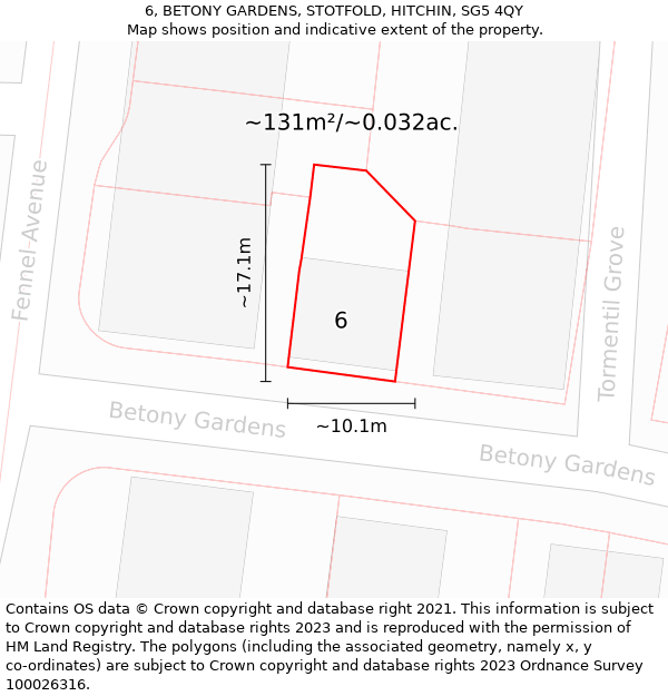 6, BETONY GARDENS, STOTFOLD, HITCHIN, SG5 4QY: Plot and title map