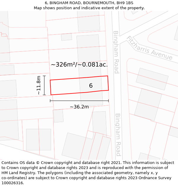 6, BINGHAM ROAD, BOURNEMOUTH, BH9 1BS: Plot and title map