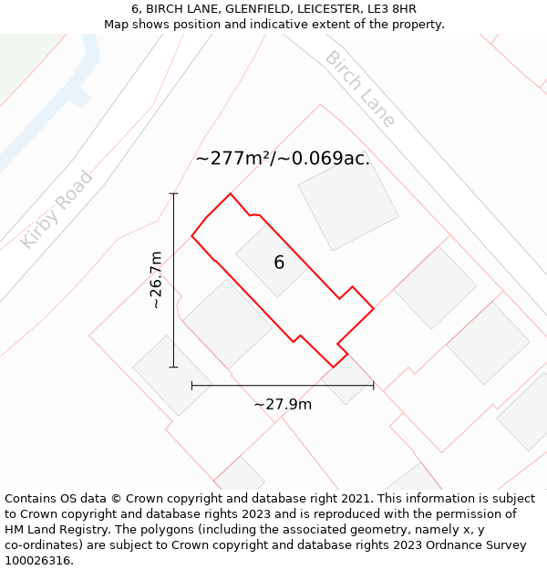 6, BIRCH LANE, GLENFIELD, LEICESTER, LE3 8HR: Plot and title map