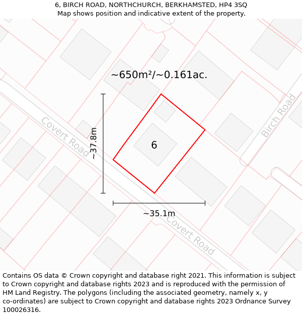 6, BIRCH ROAD, NORTHCHURCH, BERKHAMSTED, HP4 3SQ: Plot and title map