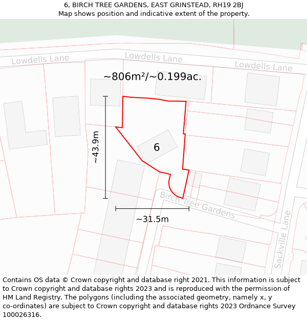 6, BIRCH TREE GARDENS, EAST GRINSTEAD, RH19 2BJ: Plot and title map