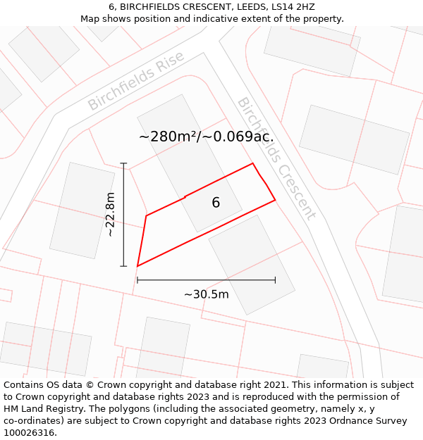 6, BIRCHFIELDS CRESCENT, LEEDS, LS14 2HZ: Plot and title map