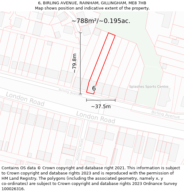 6, BIRLING AVENUE, RAINHAM, GILLINGHAM, ME8 7HB: Plot and title map