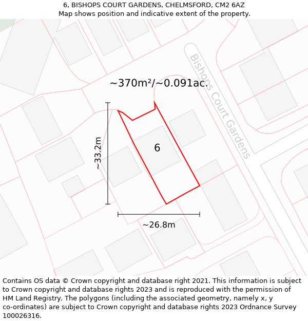 6, BISHOPS COURT GARDENS, CHELMSFORD, CM2 6AZ: Plot and title map