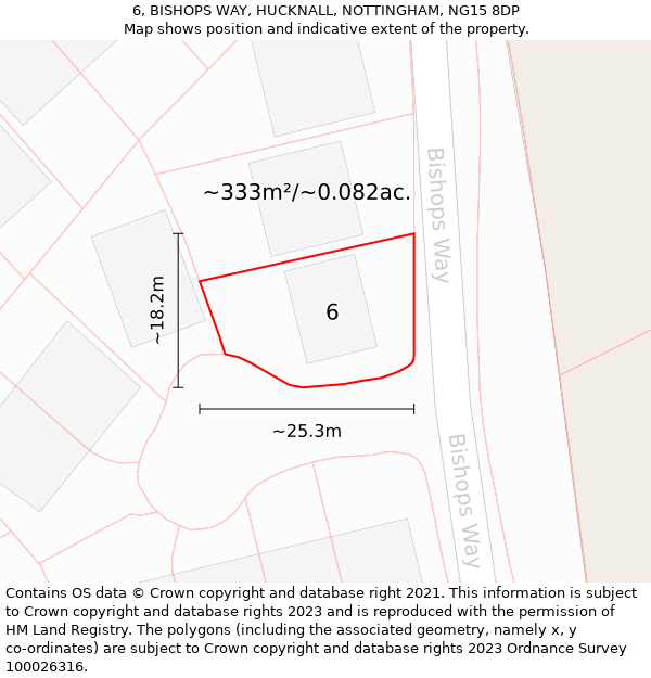 6, BISHOPS WAY, HUCKNALL, NOTTINGHAM, NG15 8DP: Plot and title map